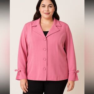 Dressbarn Woman Pink Blazer Jacket Size 20 Button Front Bow Sleeve DetailUS Made